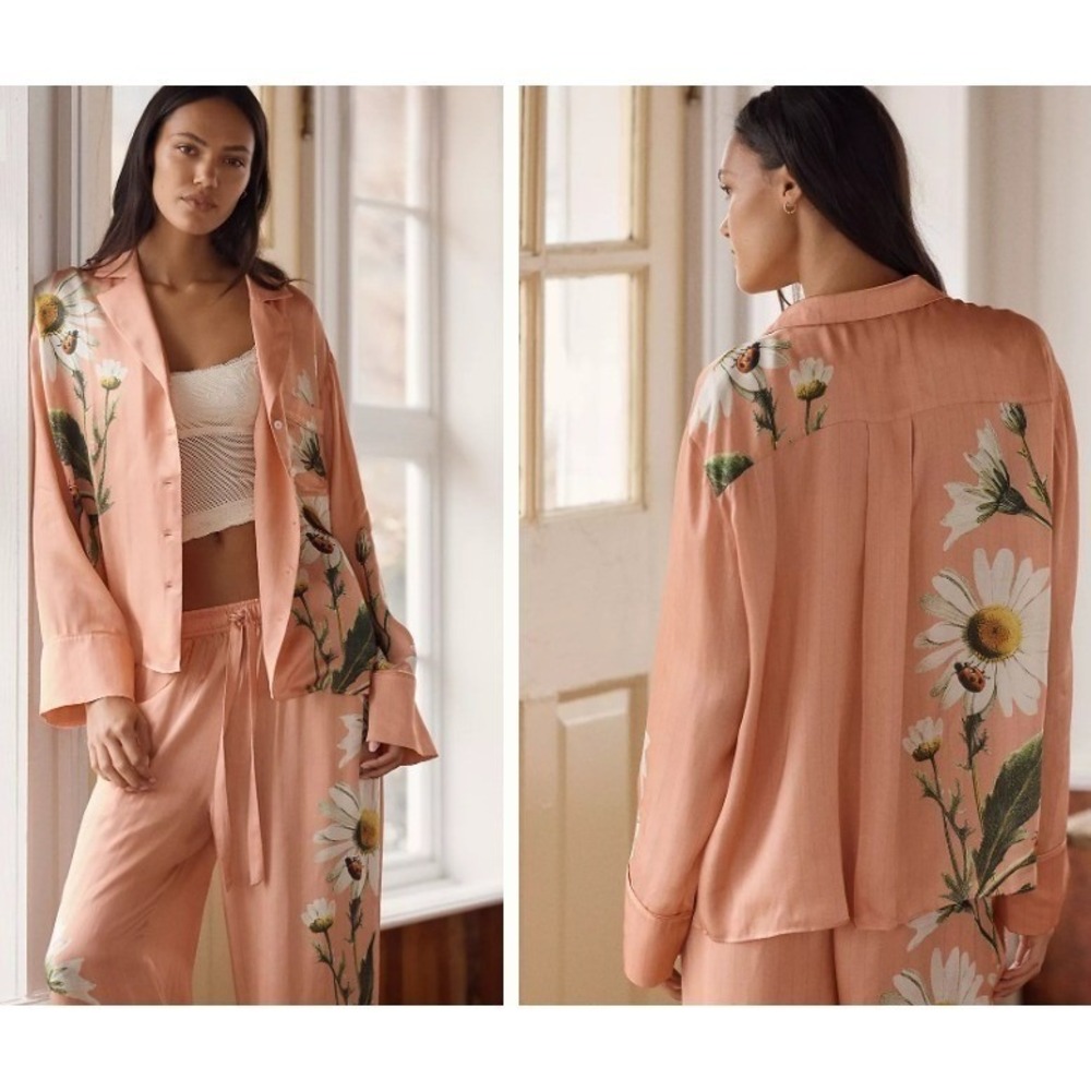 Anthropologie LyreBird Neela Floral Silky Blouse Pajama Top NWT Nancy's Blushes - Picture 4 of 14